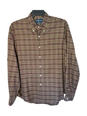 Vtg RALPH LAUREN Custom Fit Two Ply Cotton Tartan Plaid Button Down Sz XL